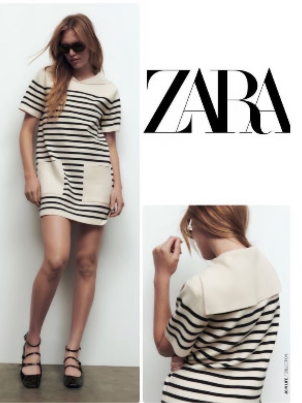 Zara Cream and Black Striped Sailor Knit Dress